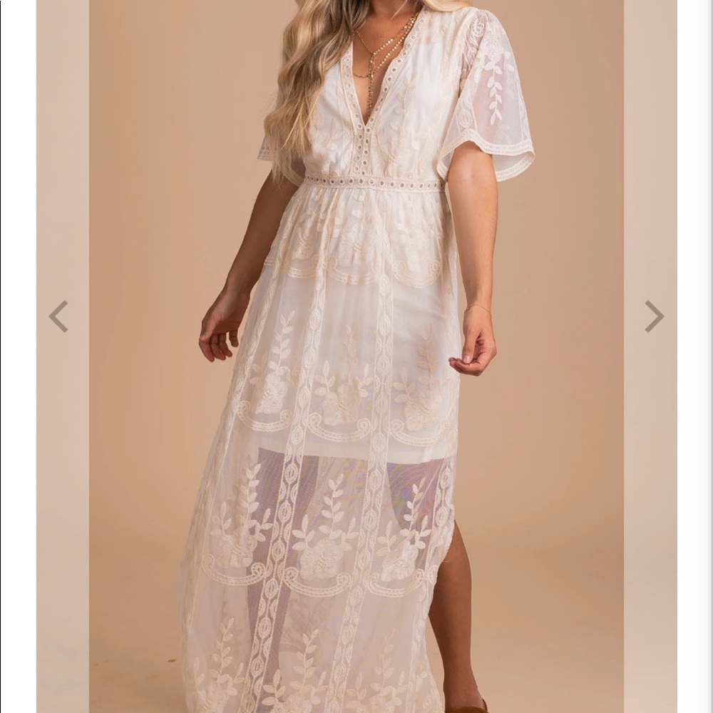 Light My Fire Cream Lace Short Sleeve Maxi Dress